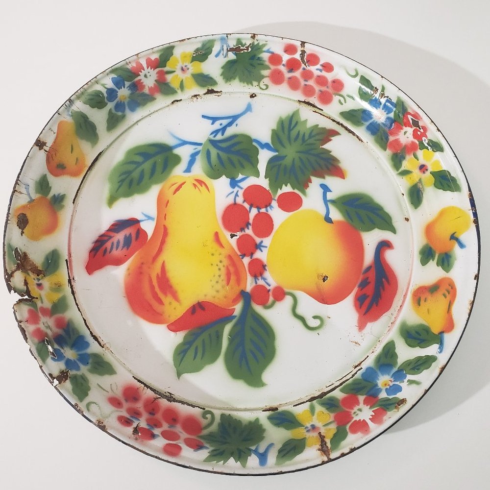 Vintage Fruit Motif Metal Serving Tray